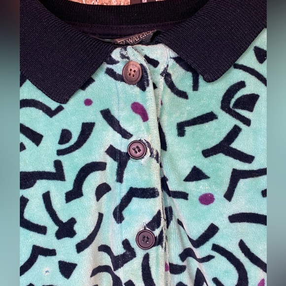 Velour collared maximalist sweater abstract vintage Keith Haring esque - Picture 9 of 14